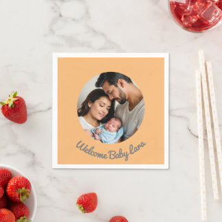 custom new baby custom peach welcome baby napkin