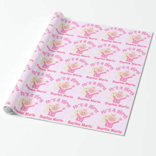 Custom New Baby Girl Glossy Wrapping Paper