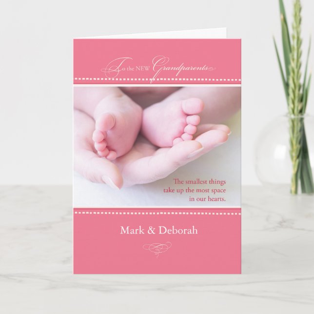 Custom New Grandparents, Mark & Deborah, Pink Card (Front)