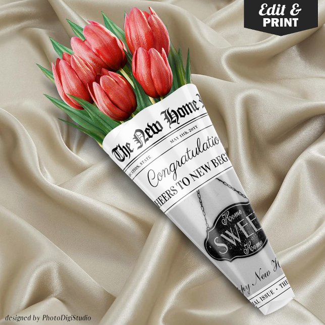  Custom New Home Gift Housewarming Flower Bouquet Wrapping Paper Sheet (Custom New Home Gift Housewarming Flower Bouquet Wrapping Paper Sheets)