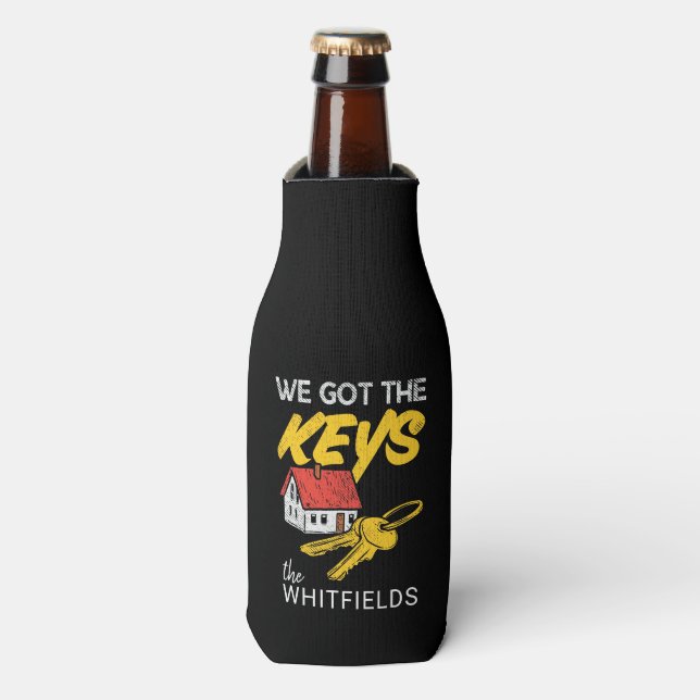Custom New Home Owners Housewarming Party Bottle Cooler (Bottle Front)