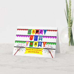 Custom New Year for Aunt and Uncle, Colourful Flag Holiday Card