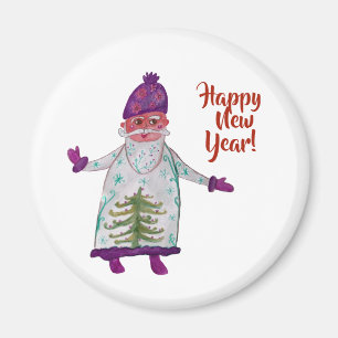 Custom New Year, Santa Claus Round Magnet