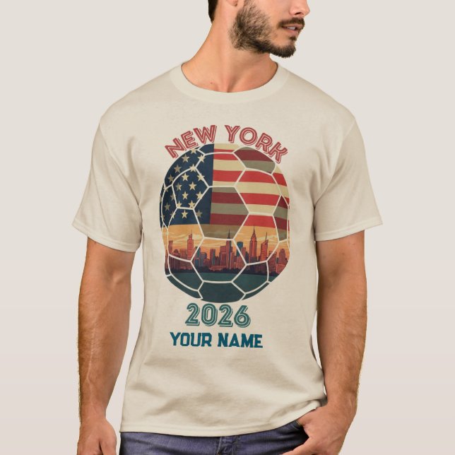 Custom New York 2026 Soccer USA Flag Skyline Fan S T-Shirt (Front)