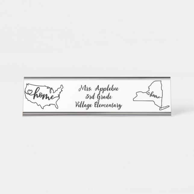 Custom New York State US Home Line Art Desk Name Plate (Front)