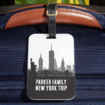 Custom New York Trip Skyline Statue of Liberty Luggage Tag<br><div class="desc">Customise these chic New York city vacation luggage tags for your family trip to the big apple. Features a great black and white drawing of the Manhattan skyline and the Statue of Liberty above your personalised text. Cool skyscrapers souvenir for your trip.</div>