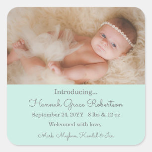 Custom Newborn Photo Birth Announcement Square Sticker