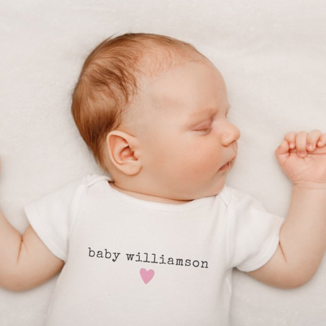 Custom Newborn Surname Baby Shower Gift Pink Heart Bodysuit (Creator Uploaded)