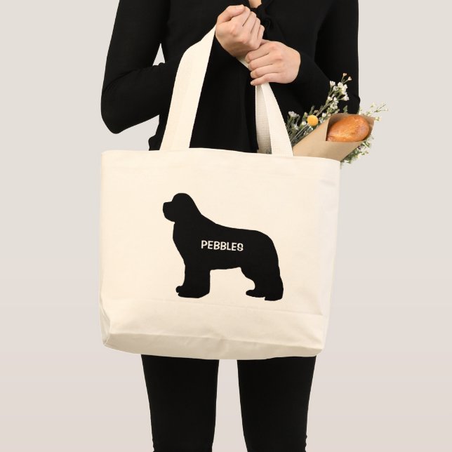 CUSTOM Newfoundland Dog Breed Silhouette Large Tote Bag (Front (Product))