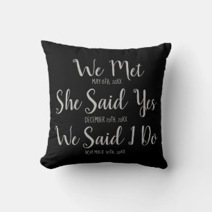Custom Newly Weds Wedding Date Black and Grey Thro Cushion