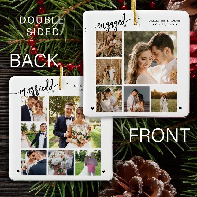 Custom newlywed photo collage double sided  ceramic ornament (Creator Uploaded)