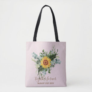 Custom Newlyweds Rustic Sunflowers Eucalyptus Leaf Tote Bag