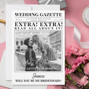 Custom Newspaper Photo Unique Bridesmaid Proposal  Invitation