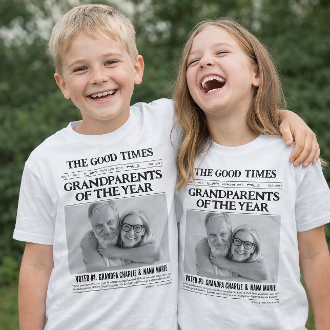 Custom Newspaper Shirt, Grandparents of the Year T-Shirt (Custom Newspaper Kids Shirt, Grandparents of the Year T-Shirt)