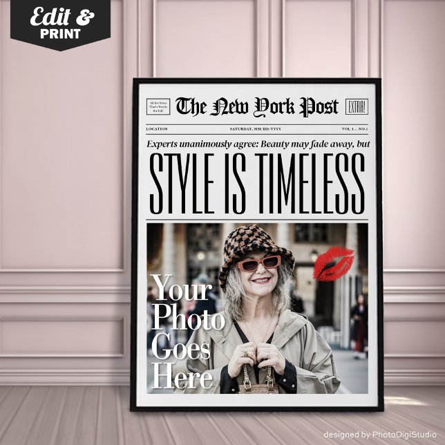 Custom Newspaper Style Is Timeless Trendy Wall Art (Custom Newspaper Style Is Timeless Trendy Wall Art for Office Salon or Home, Trendy Gift for Fashion)