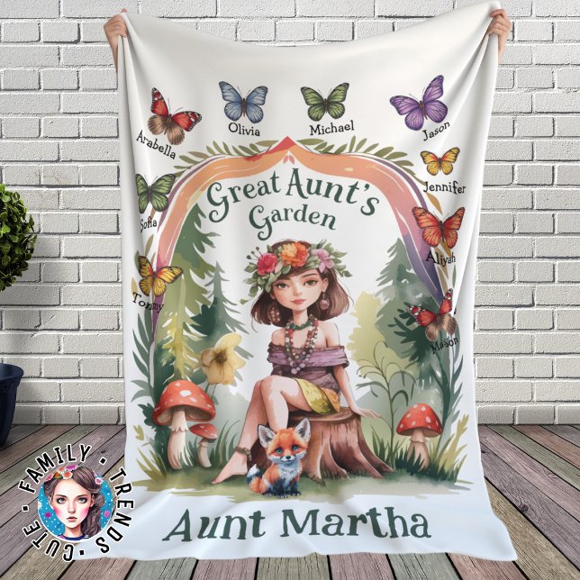 Custom Niece and Nephew Names Great Aunt's Garden Fleece Blanket (Creator Uploaded)