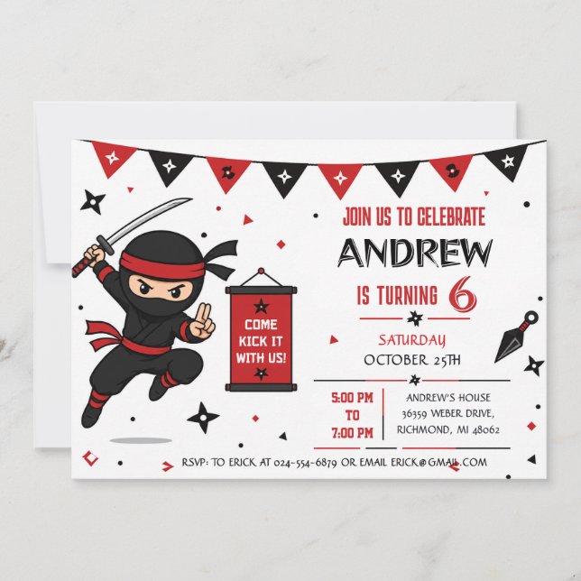 Custom Ninja Birthday Invitation (Front)