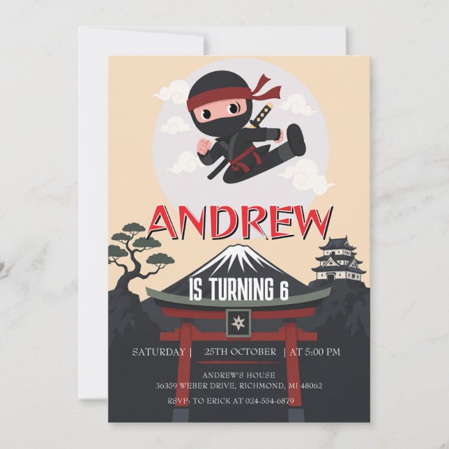 Custom Ninja birthday Warrior  Invitation (Front)