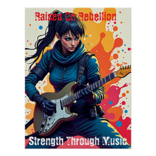 Custom Ninja Girl Guitarist Art Inspirational Poster