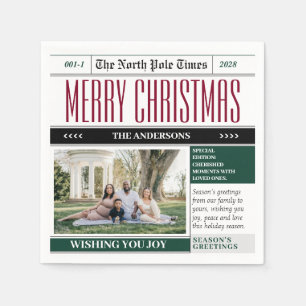 Custom North Pole Newspaper Christmas Photo Napkin