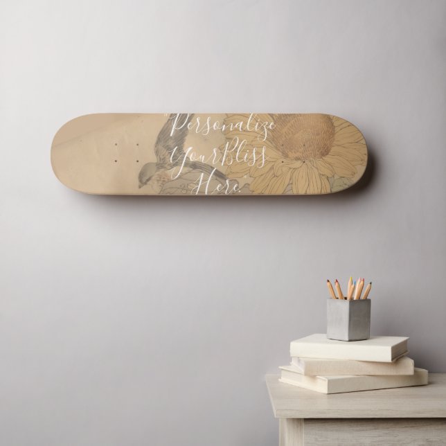 CUSTOM Nostalgic Sunflower & Bird Art Print  Skateboard (Wall Art (Horz))
