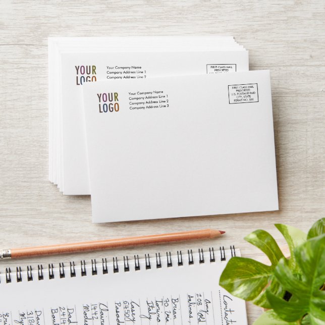 Custom Note Card Envelope Logo Address Indicia (Stacked)