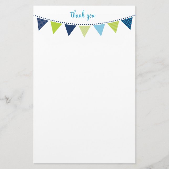 CUSTOM NOTE cute bright bunting bold blue green Stationery (Front)