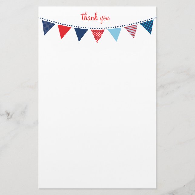 CUSTOM NOTE cute bright bunting bold navy blue red Stationery (Front)