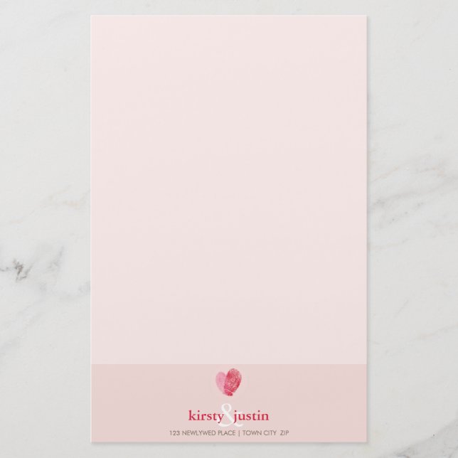CUSTOM NOTE cute modern fingerprint heart couple Stationery (Front)