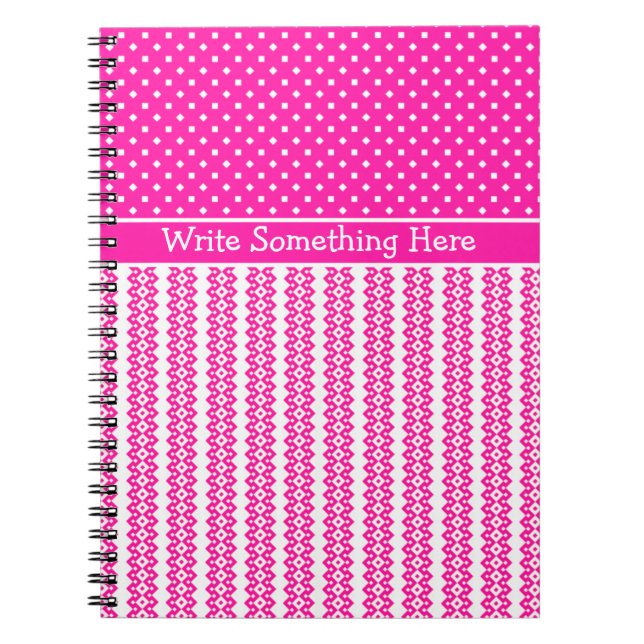 Custom Notebook: Candy Pink and White Patterns Spiral Notebook (Front)