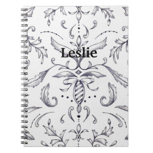 Custom Notebook Damask Black and White