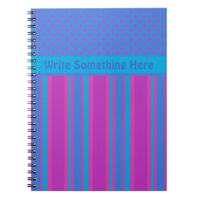 Custom Notebook: Magenta and Blue: Polkas, Stripes Notebook (Front)
