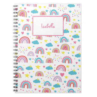 Custom Notebook With Name Rainbow Design for Girls