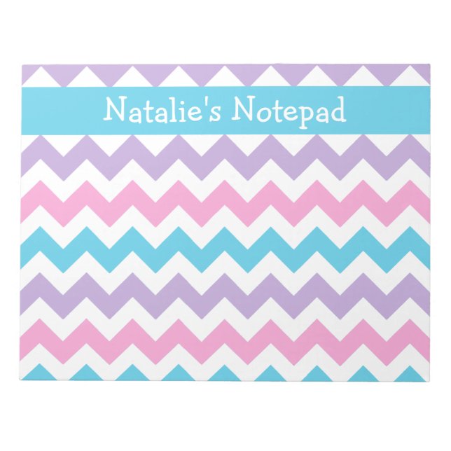 Custom Notepad, Blue, Pink, Mauve Chevrons Notepad (Front)