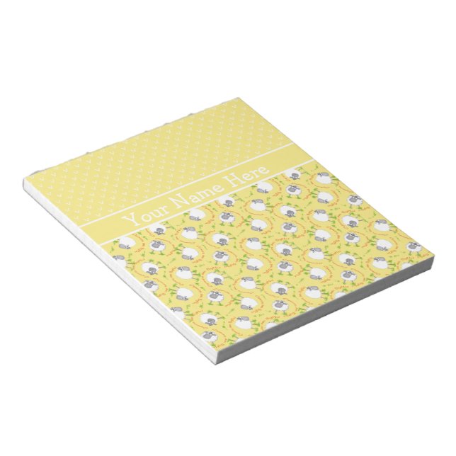 Custom Notepad, Jotter: Yellow, Fun Sheep Patterns Notepad (Angled)