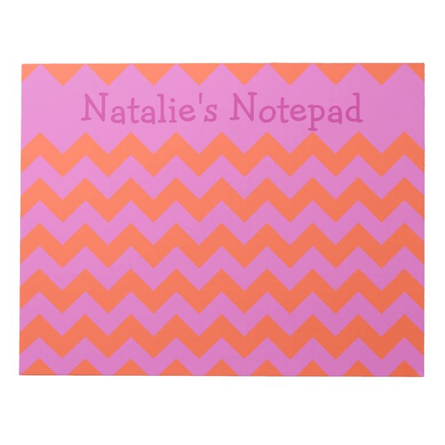 Custom Notepad, Magenta and Bright Orange Chevrons Notepad (Front)