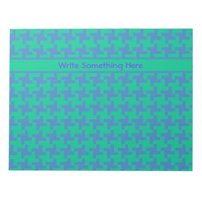 Custom Notepad or Jotter Emerald and Blue Dogtooth (Front)