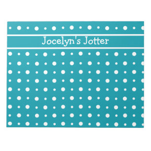 Custom Notepad or Jotter, White Polka Dots on Teal