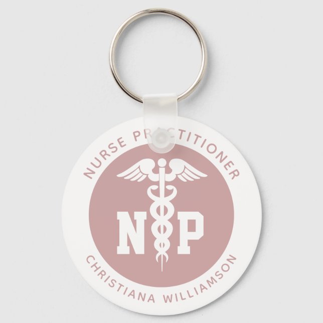 Custom NP Nurse Practitioner Graduation Caduceus Key Ring (Front)