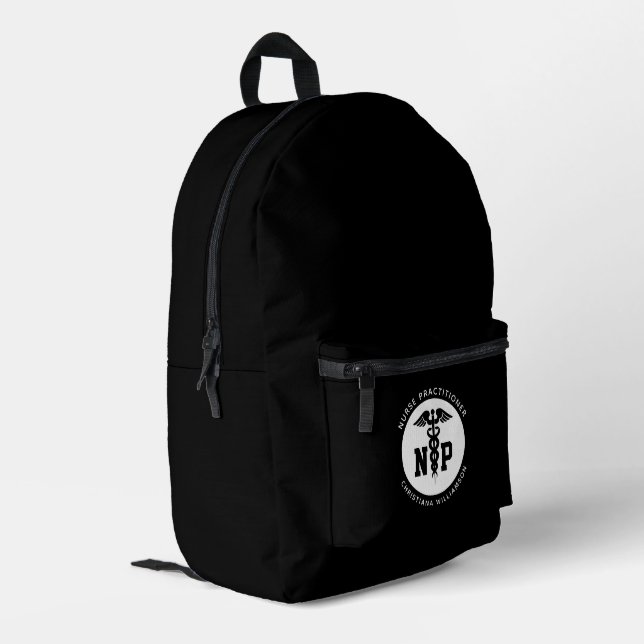 Custom NP Nurse Practitioner Graduation Caduceus Printed Backpack (Back Corner Left)