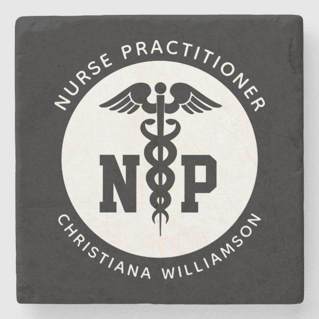 Custom NP Nurse Practitioner Graduation Caduceus Stone Coaster (Front)