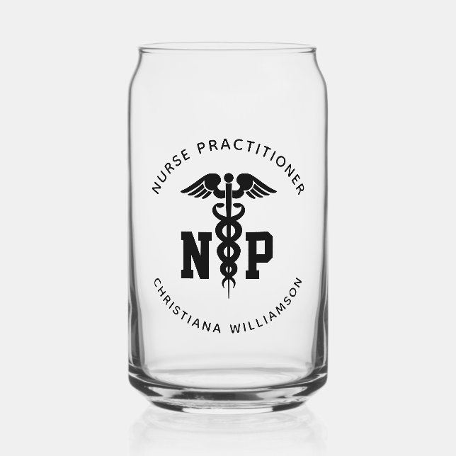 Custom NP Nurse Practitioner Graduation Med Symbol Can Glass (Front)