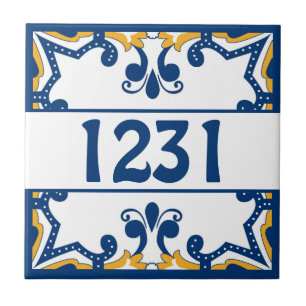 Custom number blue and yellow Azulejos  Tile
