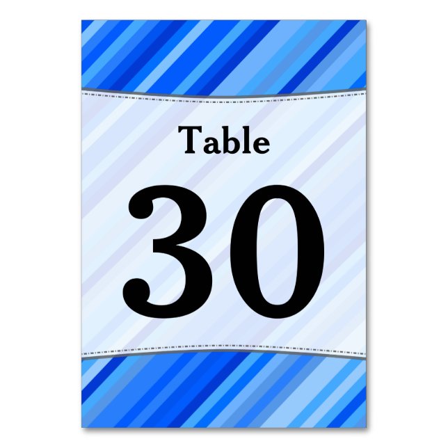 Custom Number; Stripes of Blue Pattern Table Card (Front)
