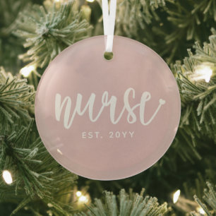 Custom Nurse Est Typography Nurse RN graduation Glass Tree Decoration