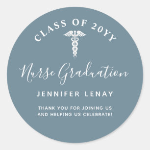 Custom Nurse Graduation Blue Thank You  Classic Round Sticker