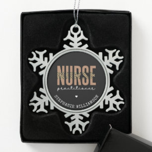 Custom Nurse Practitioner NP cheetah Graduation Snowflake Pewter Christmas Ornament