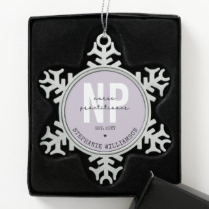 Custom Nurse Practitioner NP Graduation Gift Snowflake Pewter Christmas Ornament