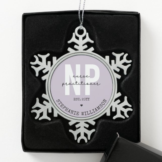 Custom Nurse Practitioner NP Graduation Gift Snowflake Pewter Christmas Ornament (Box)