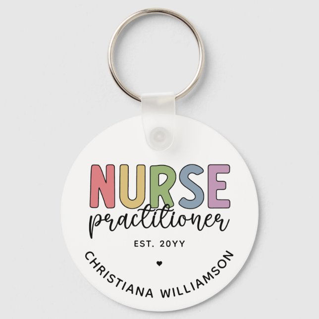 Custom Nurse Practitioner NP Nurse Graduation Key Ring (Front)